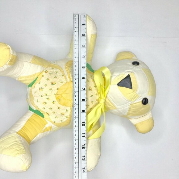 Vintage Handmade Quilted Patchwork 16" Teddy Bear  Yellow Scrapper Cutter Craft - Picture 11 of 12